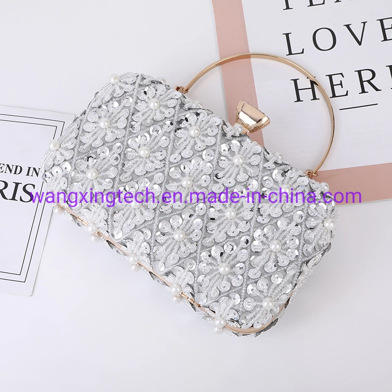 Moda Mayorista/Proveedor Damas Bolsa de noche Messenger simple estilo Fiesta Cena Bolsa de perlas de diamante