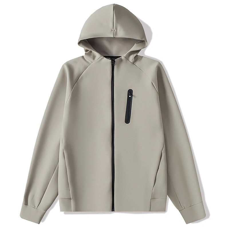 La moda de alta calidad OEM Custom tejido de punto de manga larga Hombres chaqueta con capucha chaqueta con cremallera Windproof/Anorak/Chaqueta con bolsillos