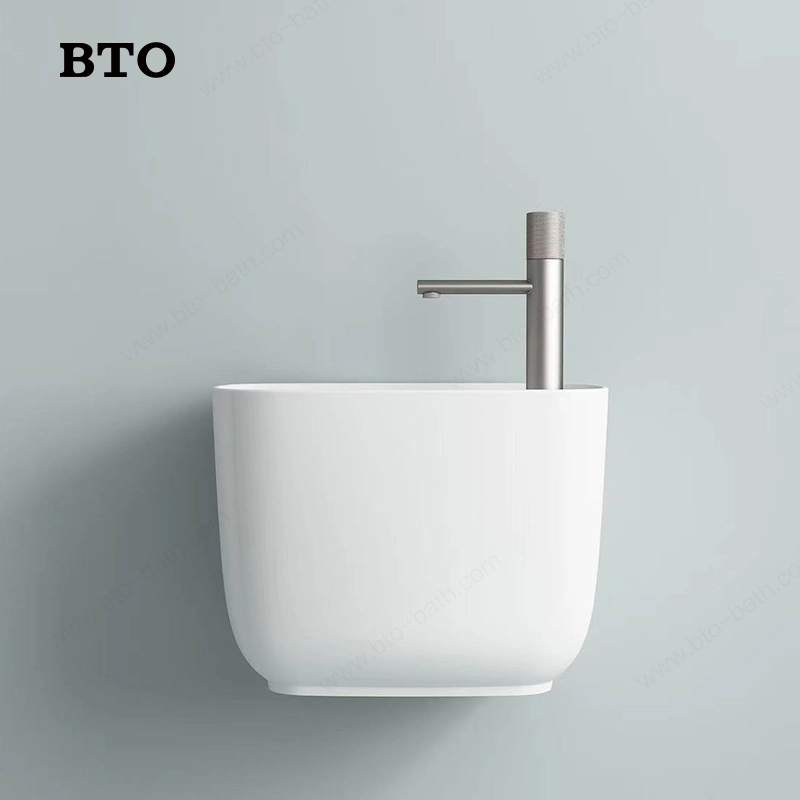 BTO Baño pequeño columna independiente Pica cerámica moderna de pie Cuenca de la pared Hung