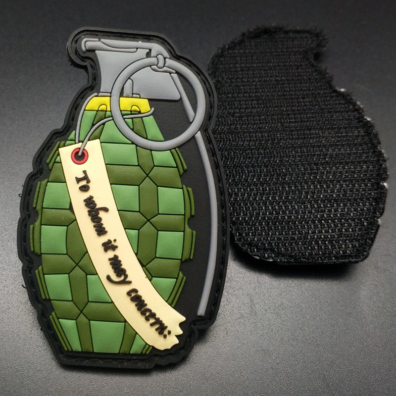 Logo Grenade à engrenages tactiques personnalisés en usine patchs vêtements Accessoires vêtements Étiquette PVC caoutchouc Patch en Chine