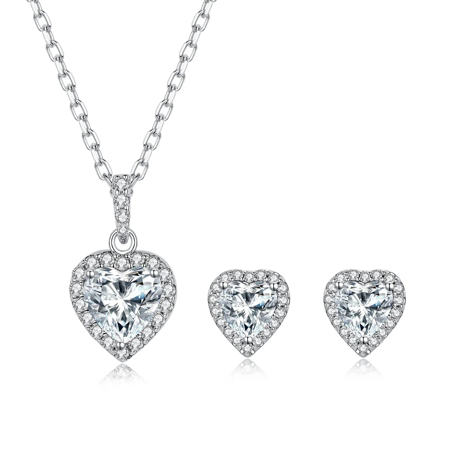 Mode Bijoux en argent sterling plaqué or 18K Heart-Shaped Moissanite Lab 925 diamants Bague argent Boucles d'oreille Collier bijoux Set