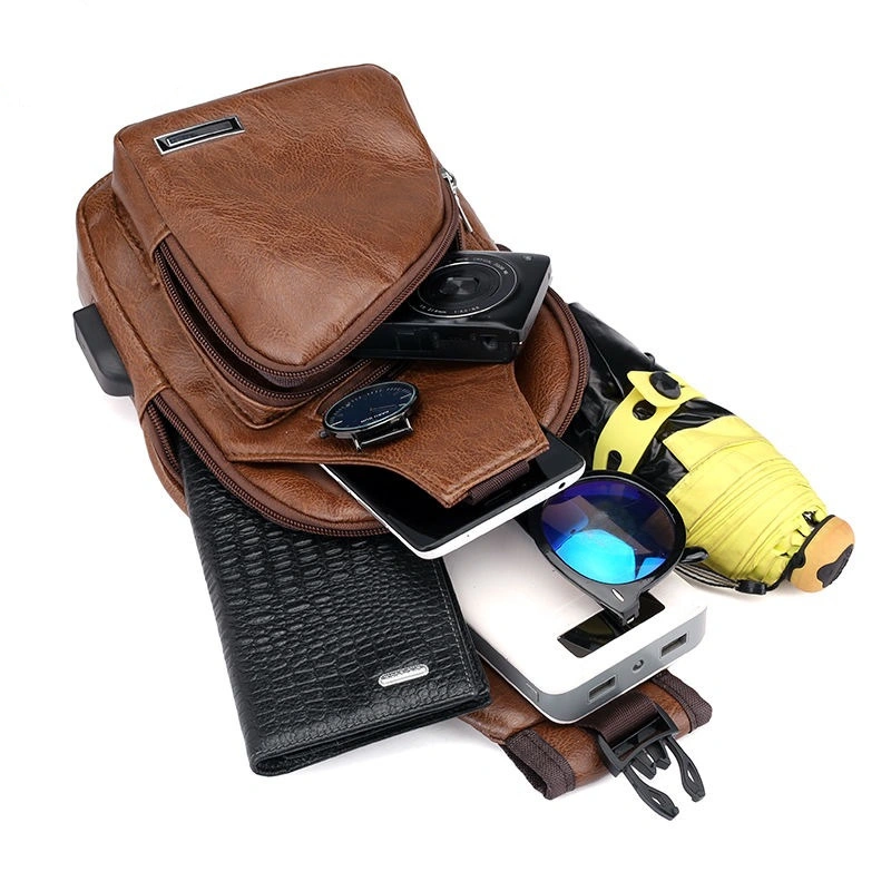 PU Waterproof Leisure USB Charging Single Shoulder Messenger Bag