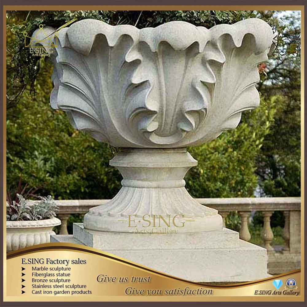 Hot Sale Simple Design Handmade Marble Decorative Urn Natural Stone Garden Products