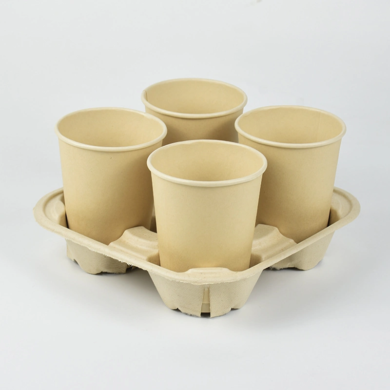 Sugarcane Pulp Disposable Cup Holder Single Double Four Compartment Drag Takeaway Packaged Cup Holder (L-101)