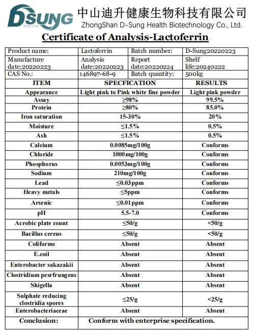 Nutrition Enhancer Protein Powder Lactoferrin Material Lactoferrin Powder Lactoferrin