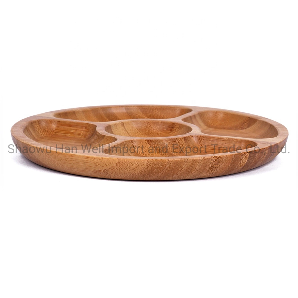 Round Shape Bamboo Wood Serving Tray for Hotel Coffee Bar