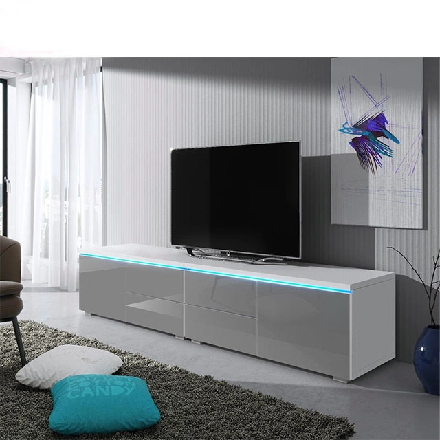 Luxury Modern White TV Cabinet Wood LED TV Unit Stand with Remote Control with Color-Changing Lighting