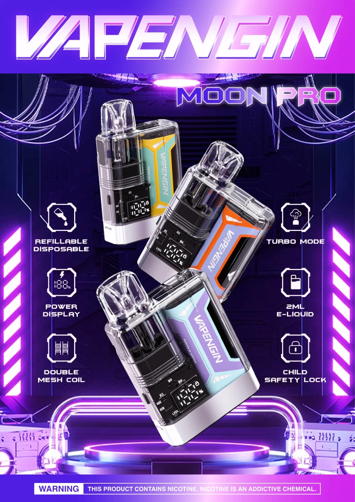 Vapengin Pod System Power display Refillable Disposable/Chargeable Double Mash Coil Child Safety Lock