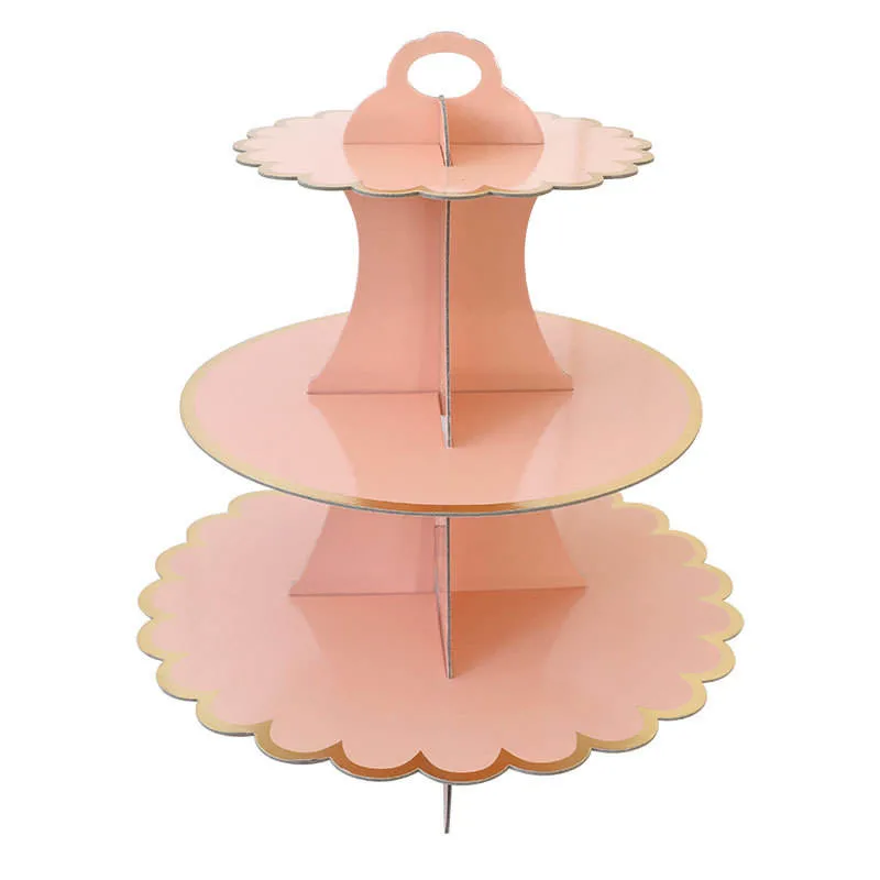 Birthday Party Supplies Decoration Disposable Paper Gilded Dessert Table Three-Tier Cake Stand