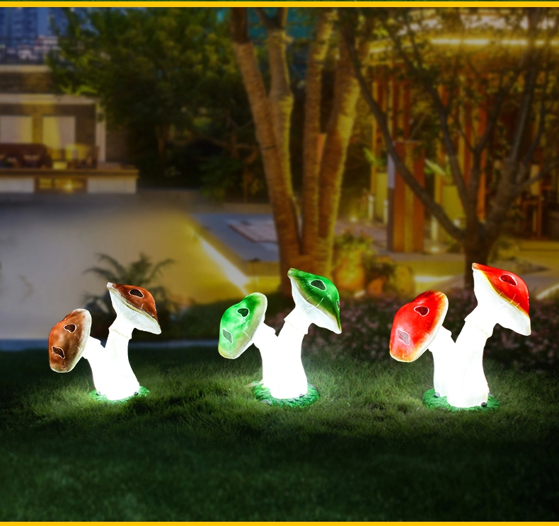 3D Fiberglass Cute Mushroom Light Garden Lawn Landscape Decoration Solar Powered Lights Waterproof LED Ground-Inserted Lamp