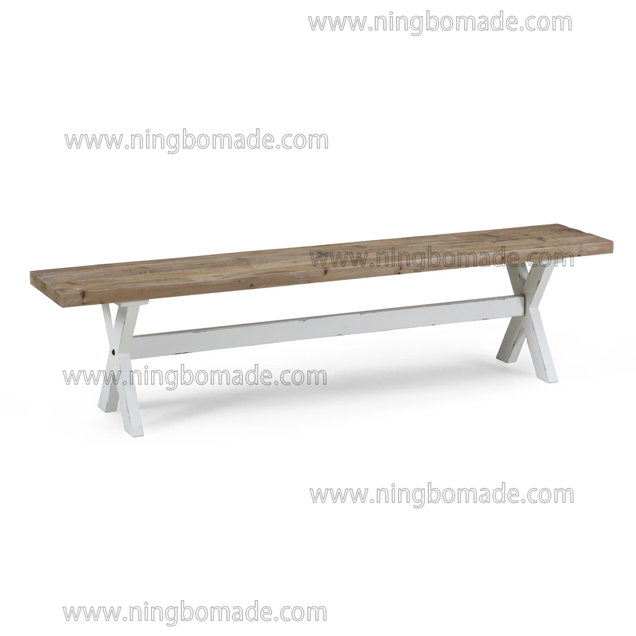 Parquetry Pattern Furniture Natural Reclaimed Pine Top Weather White Poplar Base Bench