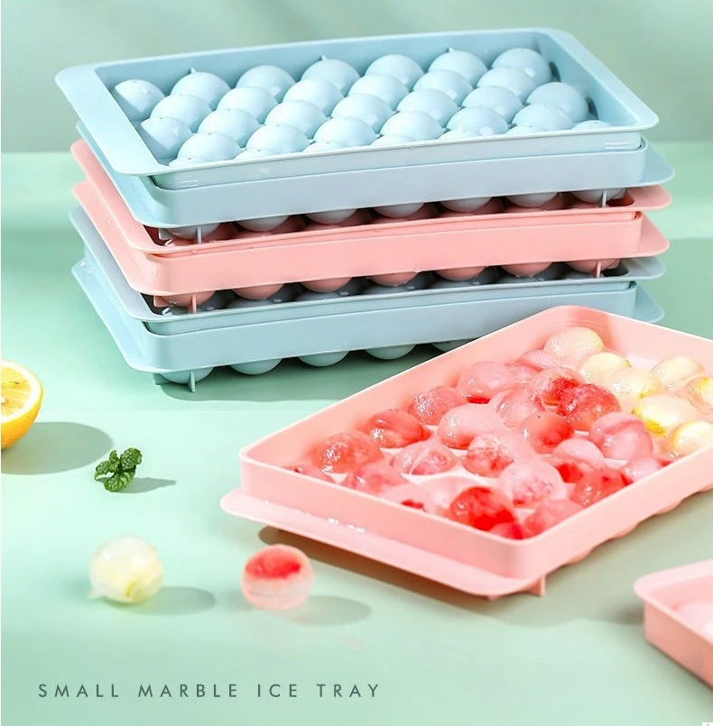 BPA Free Plastic Mini Round Ice Ball Maker Mold Ice Cube Tray with Lid and Bin Ice Scoop