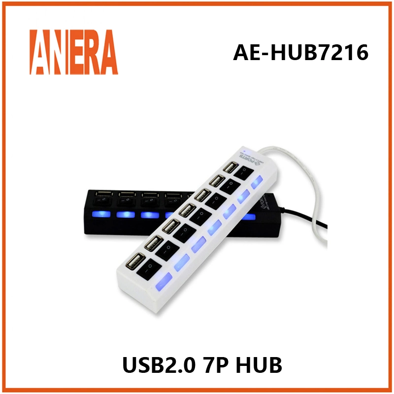 High Speed Thin Slim Individual Switch 7 Ports USB 2.0 Hub with 45cm Cable for Laptop PC Computer