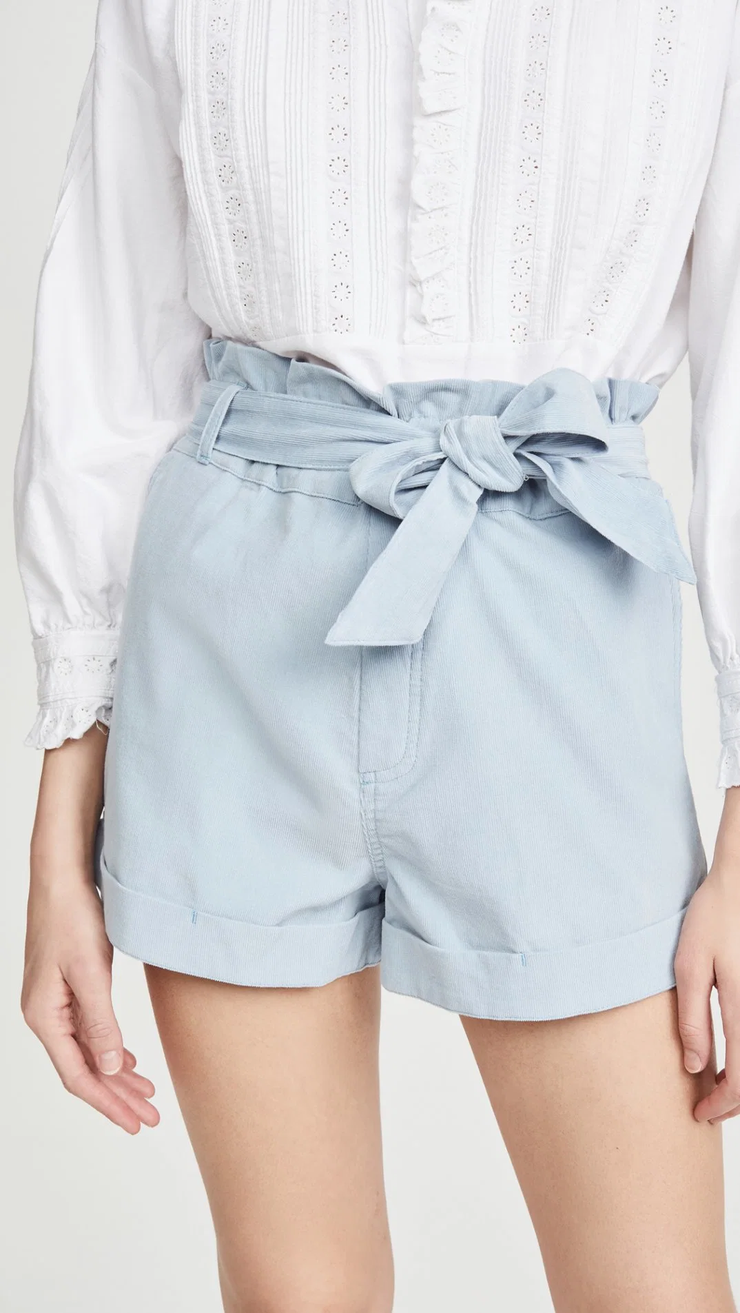 Light Blue 100% Cotton Corduroy Ladies' Woven Shorts