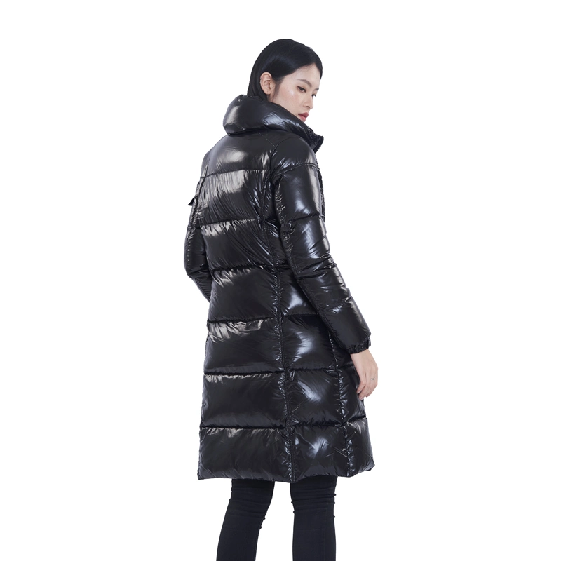 Veste d'hiver en duvet long pour femmes en nylon brillant pour femmes