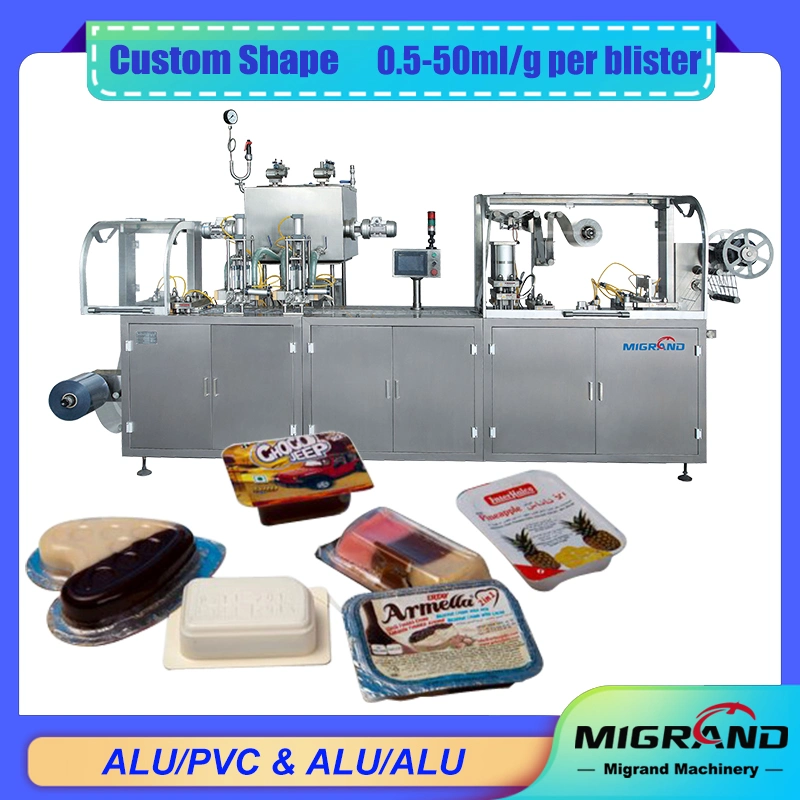 Automatic Blister Thermoforming Filling and Sealing Packaging Machine for Mono Dose Peanut Butter Chocolate Honey Jam Sauce Blister Packing Machine Line