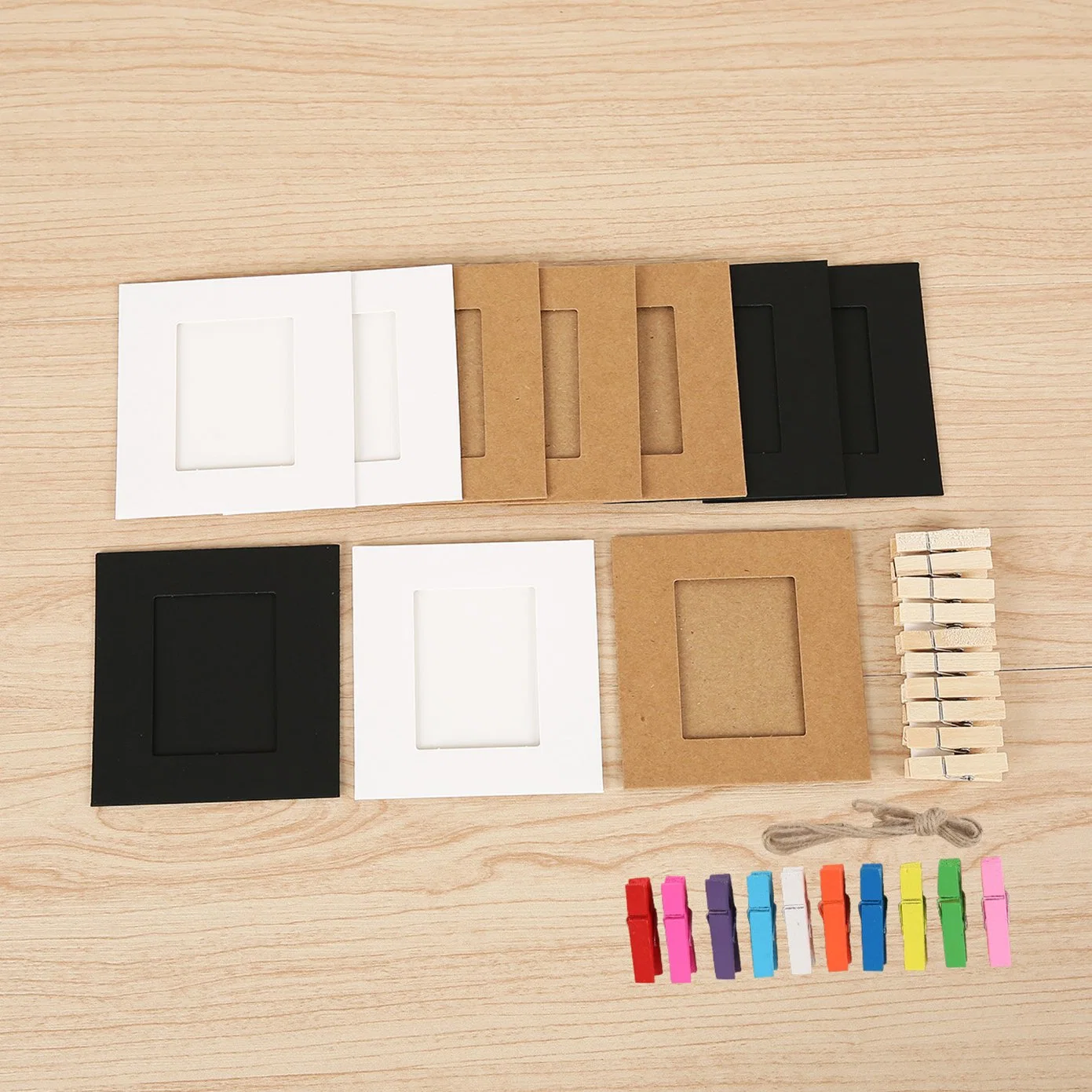 4X6 Kraft Paper 30 PCS DIY Cardboard with Wood Clips and Jute Twine Paper Photo Frame