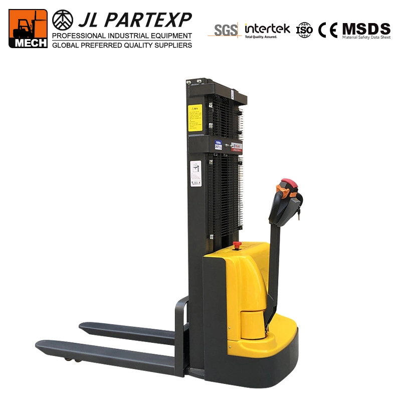 1t 1.5t 2t Mini Self Loading Portable Walk-Behind/Stand-up Hand Walking Pallet Stacker Full Electric Hydraulic Lifting Stacker Truck Forklift