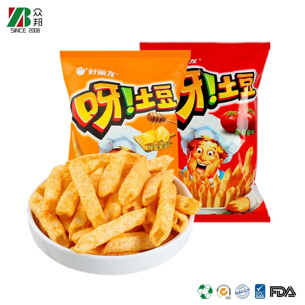 Laminated Custom plastic bags puffs food popcorn potato chips packaging bag for Snack