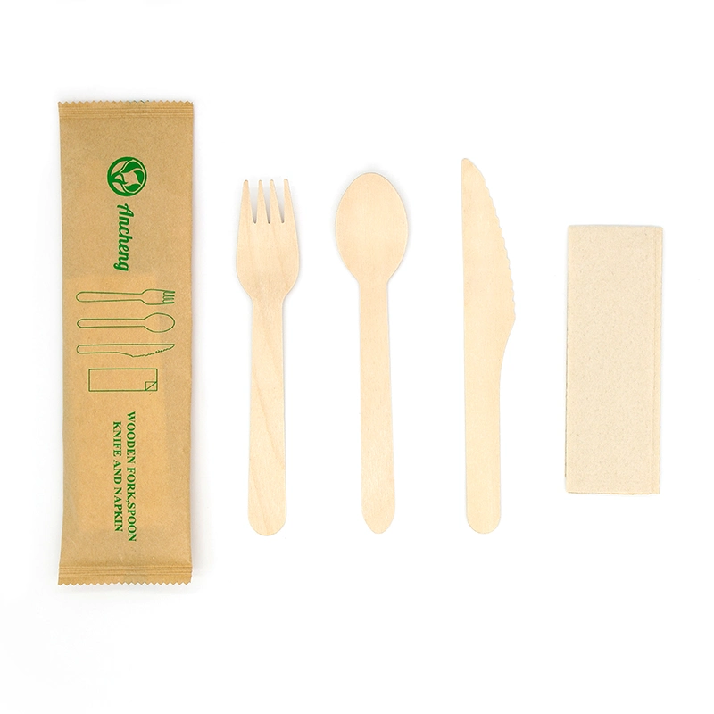 Wood Disposable Cutlery Set 16cm with Craft Paper