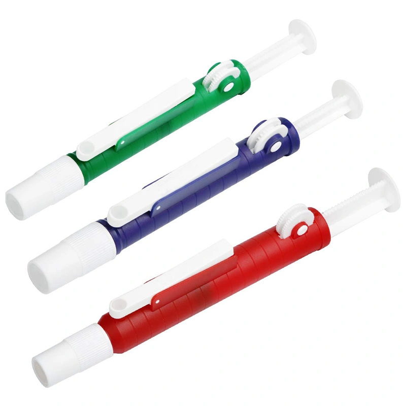 High Precision 2ml 10ml 25ml Red Green Blue Thumbwheel Design Manual Pipette Pump