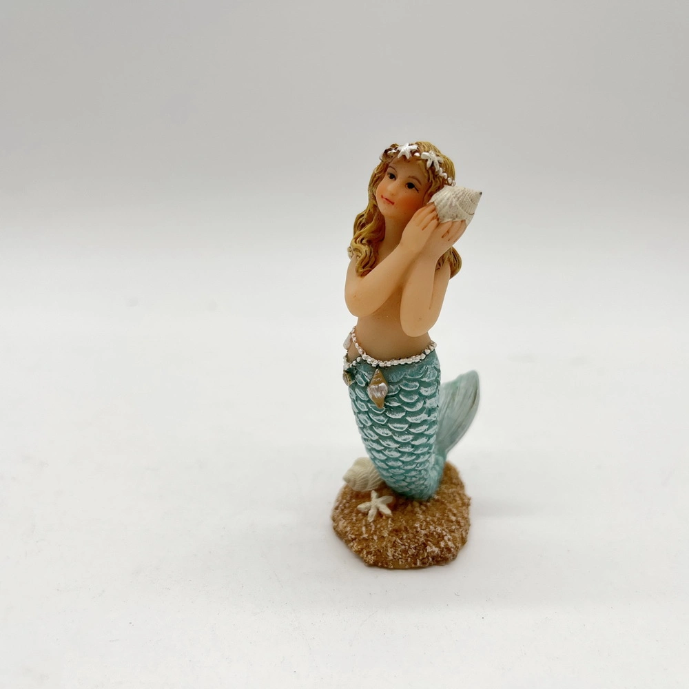 2023 Easter Gift Resin Little Listening Sea Shell Mermaid Figurine Miniature Home Decoration Garden Accessory