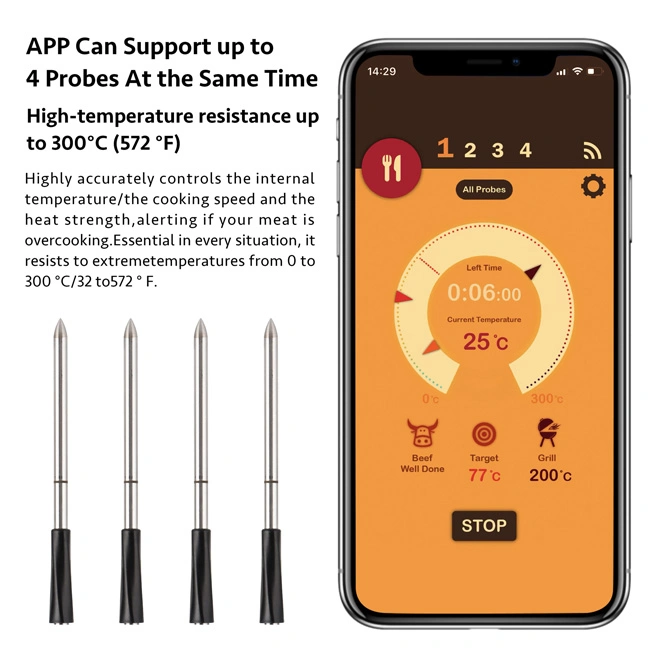 Smart мяса термометр с технологией Bluetooth с 165 футов диапазон действия беспроводной сети для барбекю термометр