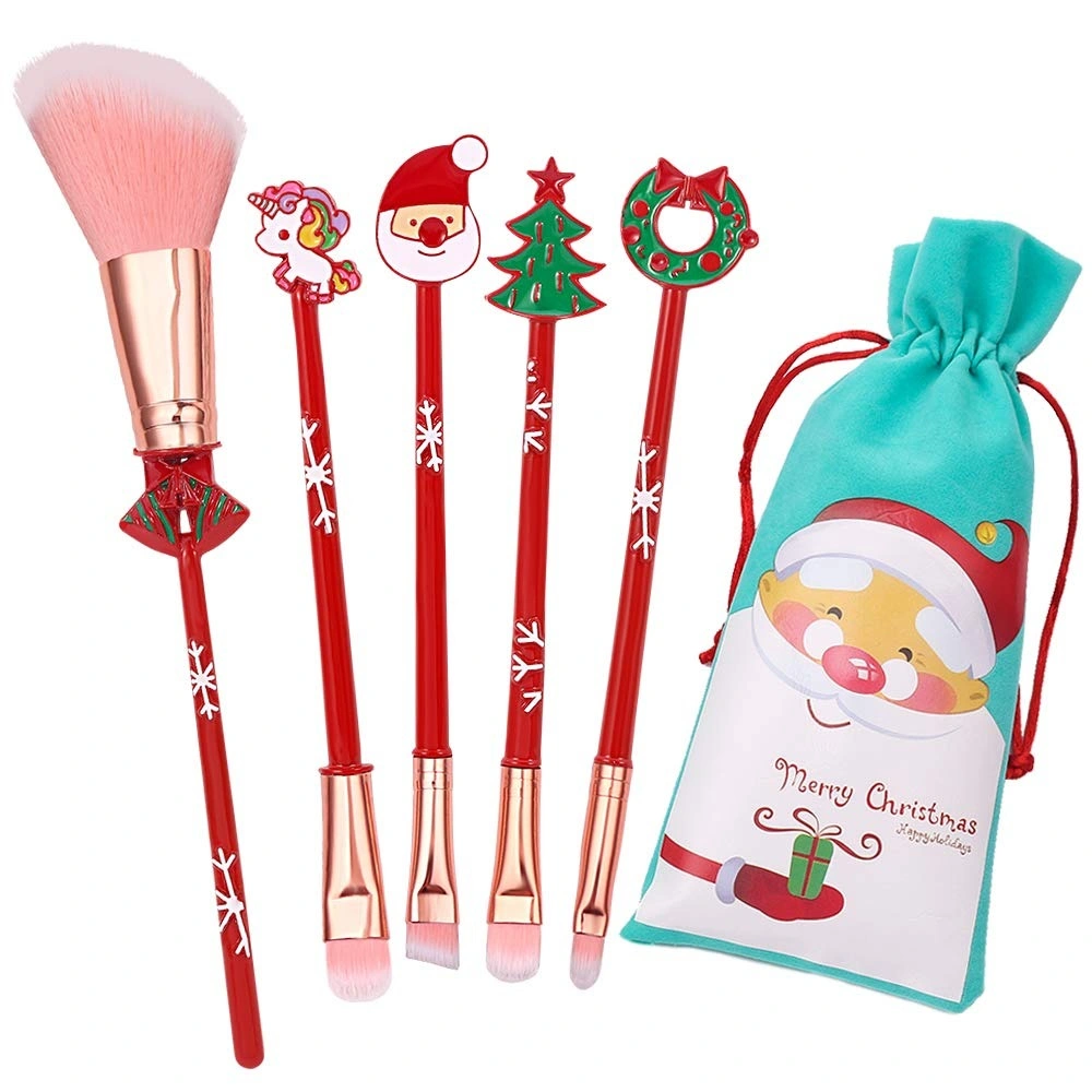 Portable 5pcs Großhandel/Lieferant kosmetische Pinsel Tool Kit Foundation Eyeshadow Weihnachten Geschenkschminkpinsel Set mit Tasche