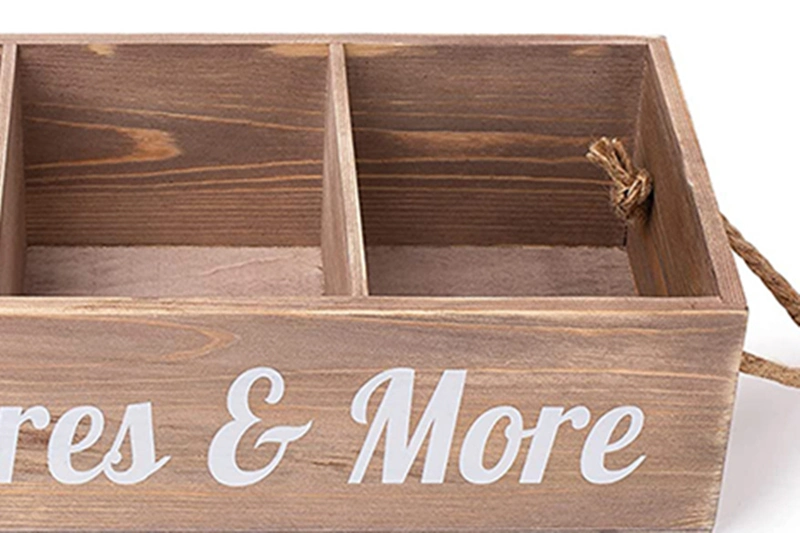 Wooden/Wood Multi-Grid Printed Mottos Tray with Rope Handles for Eggs/Food/Snacks/Biscuit/Cracker/Chocolate