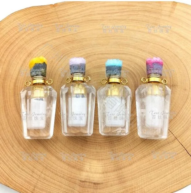 Gem Crystal Bud Dyed Crystal Pink Crystal Amethyst Green Perfume Bottle Essential Oil Bottle Pendant Jewelry Accessories