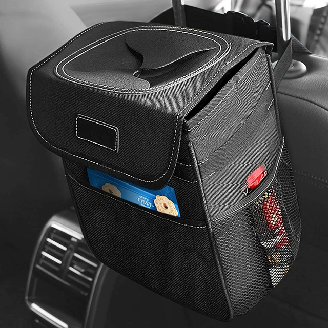 Waterproof Multipurpose Car Trash Can with Lid and Storage Pockets