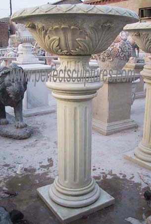 Indoor Decorative Antique Carved Stone White Marble Carving Flower Urn for Garden Decoration (QFP332)