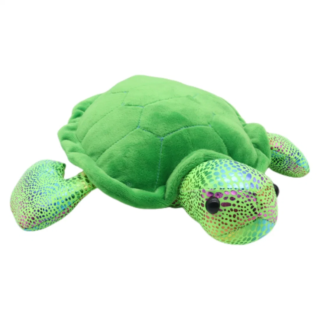 Custom 12" Kids Plush Turtle Toys Soft Tortoise Children Gift Green Stuff Animal Sparkly Sea Turtle with Black Eyes Baby Toy