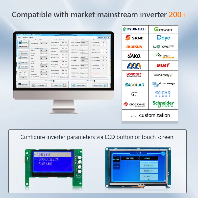 Tdt personnalisable Smart BMS 8s-16s 100A-200D'un système de gestion de la batterie pour convertisseurs solaires Les systèmes de stockage solaire BMS avec affichage LCD RS485 peut application Bluetooth