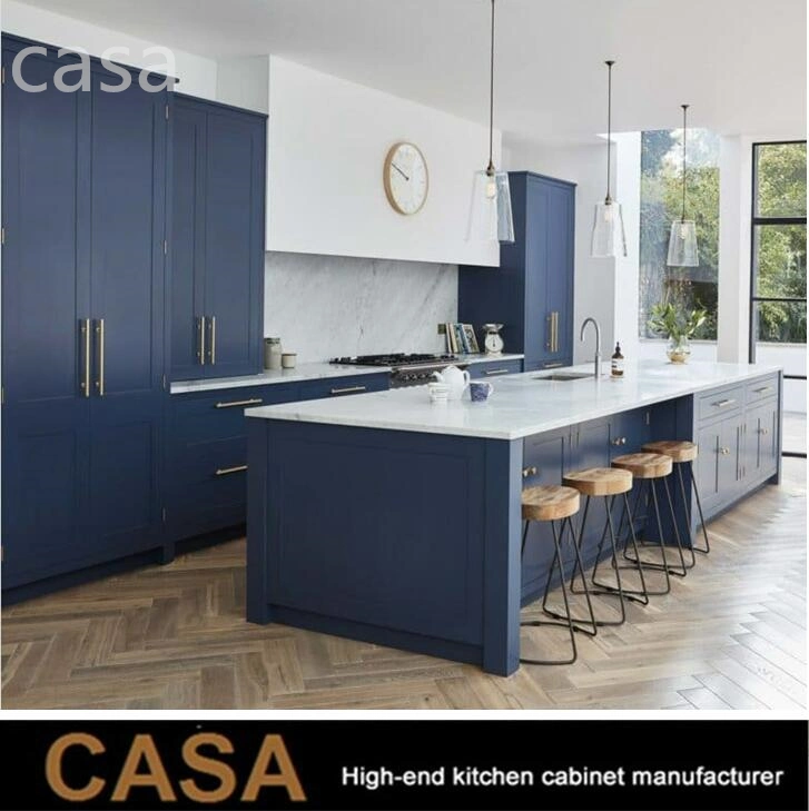 American Cutom Made White Blue Solid Wood High End Kitchen Cabinets