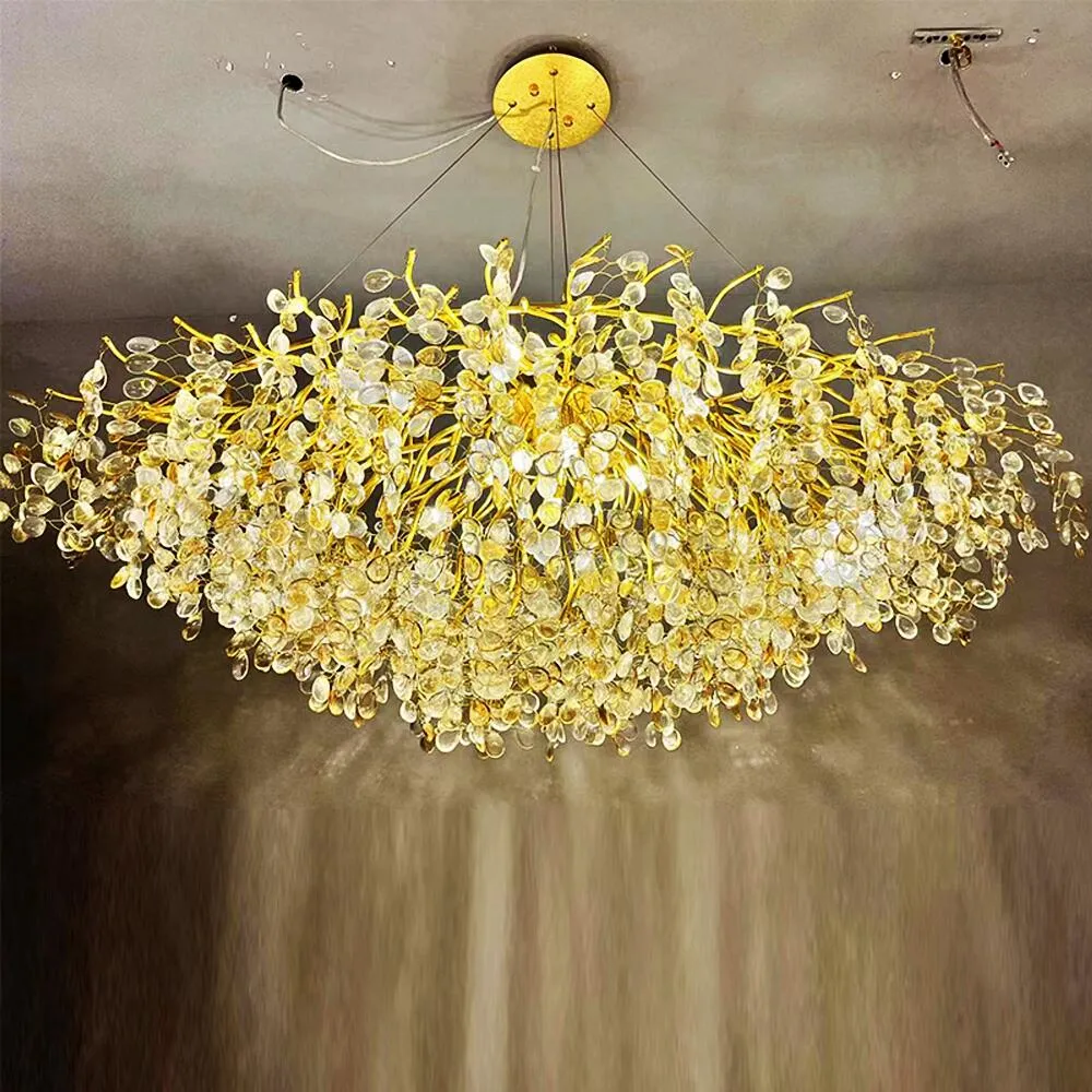 Post-Modern Light Luxury Living Room Glass Pendant Light Creative Round LED Crystal Chandeliers for Restaurant