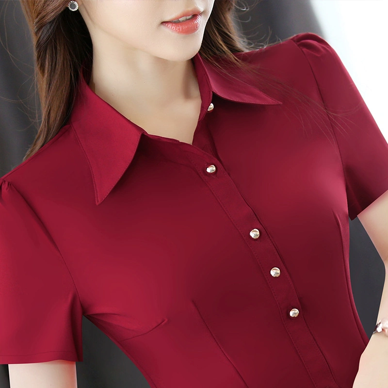 Camisa básica de corte ajustado Oficina Lamas uniforme Mujer Blusa formal Camisa