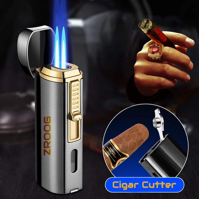 Triple Torch Lighter 3 Jet Gas Cigar Turbo Windproof Powerful Metal Cigarette Smoking Lighter