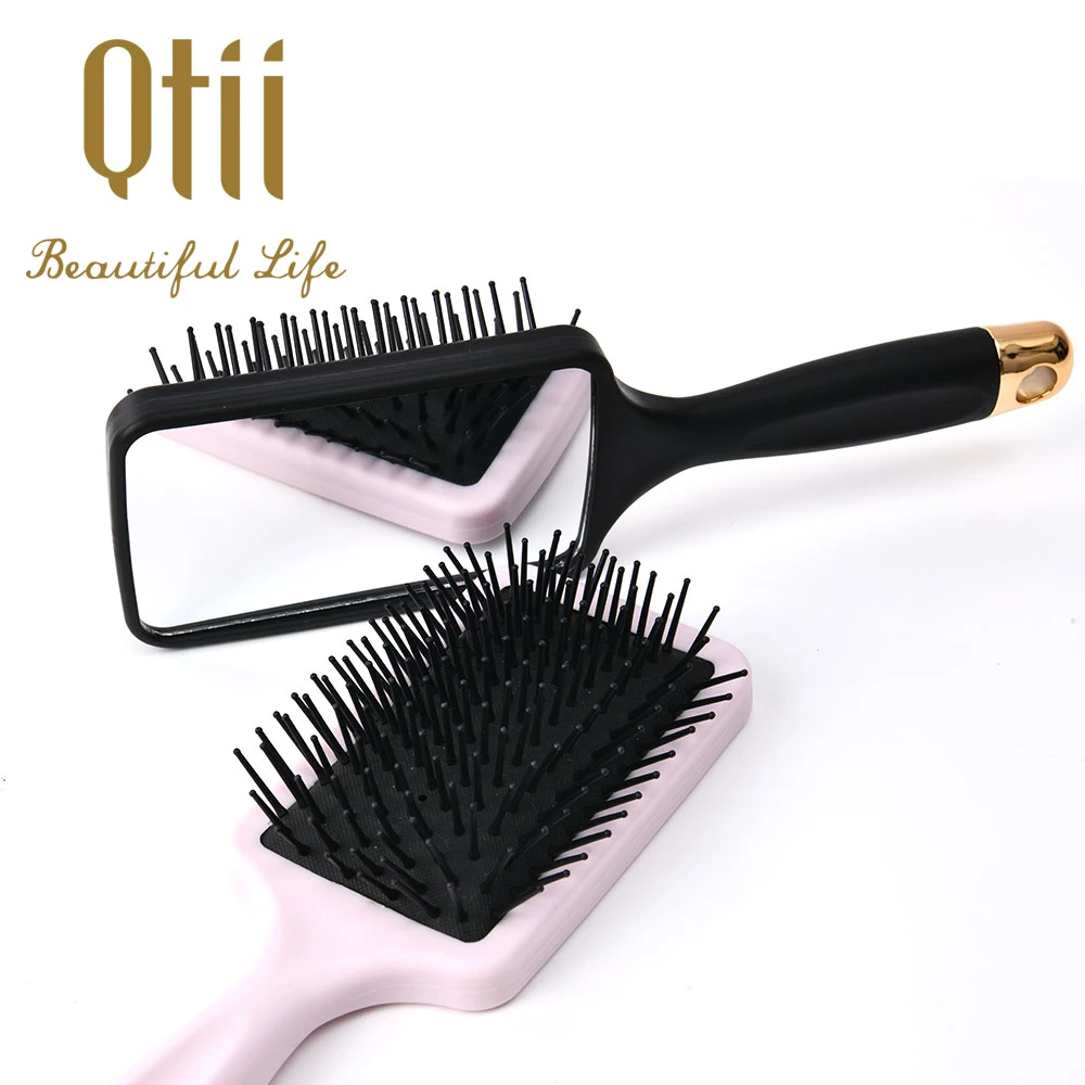 Fashion Air Cushion Paddle Shape Hair Brush Back Side with Mirror Bottom for All Hair Types