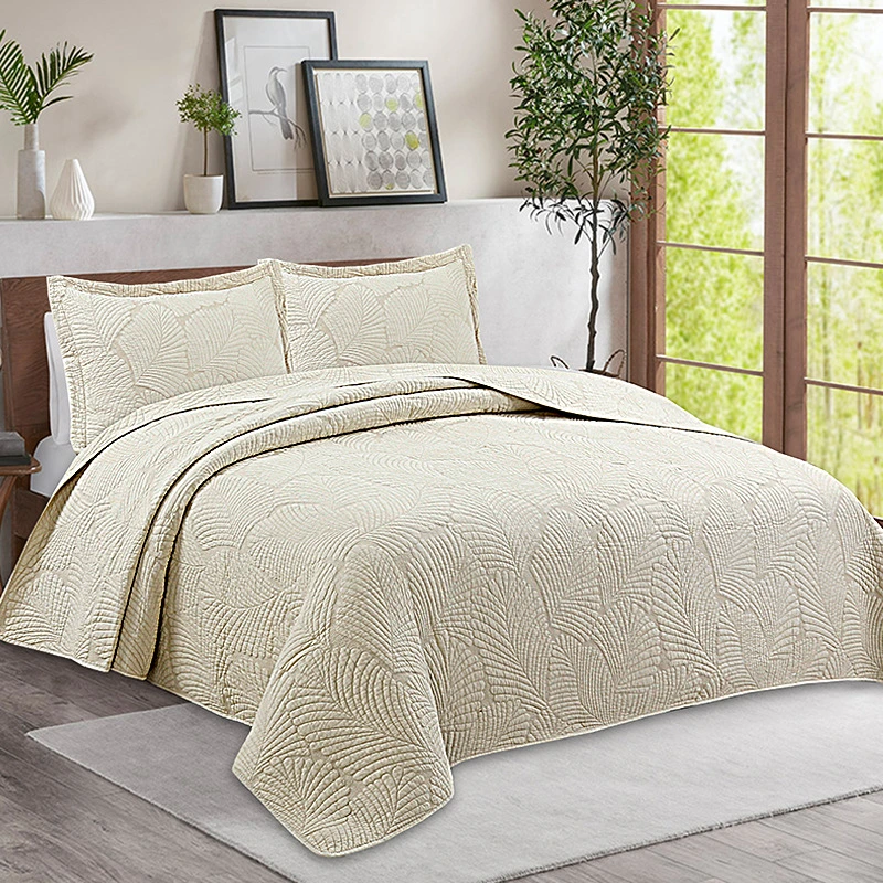 Colcha de color sólido Cotton Quilted Comforter simple lavado 3 Conjunto de piezas Inicio Textiles