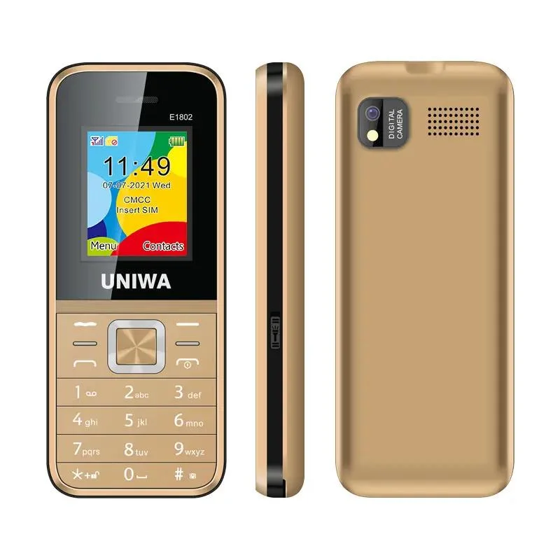 Venda direta de fábrica 2g Telefone GSM Uniwa E1802 original 1.77inch Bar Telefone móvel para Pessoas idosas