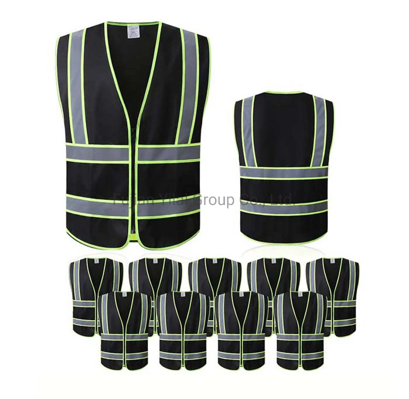 High Visibility Black Safety Vest with Zipper Logo Customized Work Wear Black Safety Vest Reflective