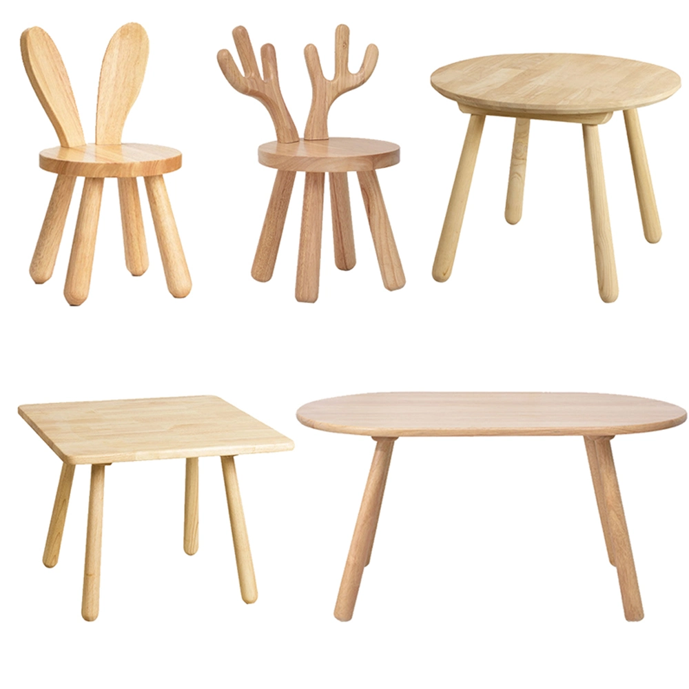 Eco-Friendly Children Solid Wood Chair Table Preschool and Kindergarten Children Cartoon Chair Desk School Class Kids Learning Table Customized Shape