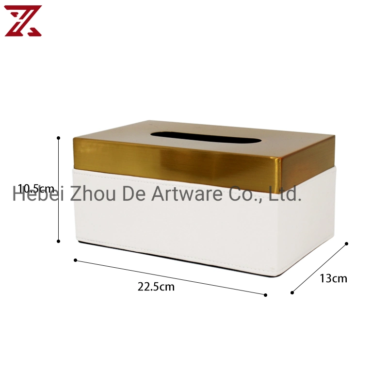 Custom Colourful Rectangular Soft PU Leather Gold Napkin Holder Tissue Box with Cover for Home Table