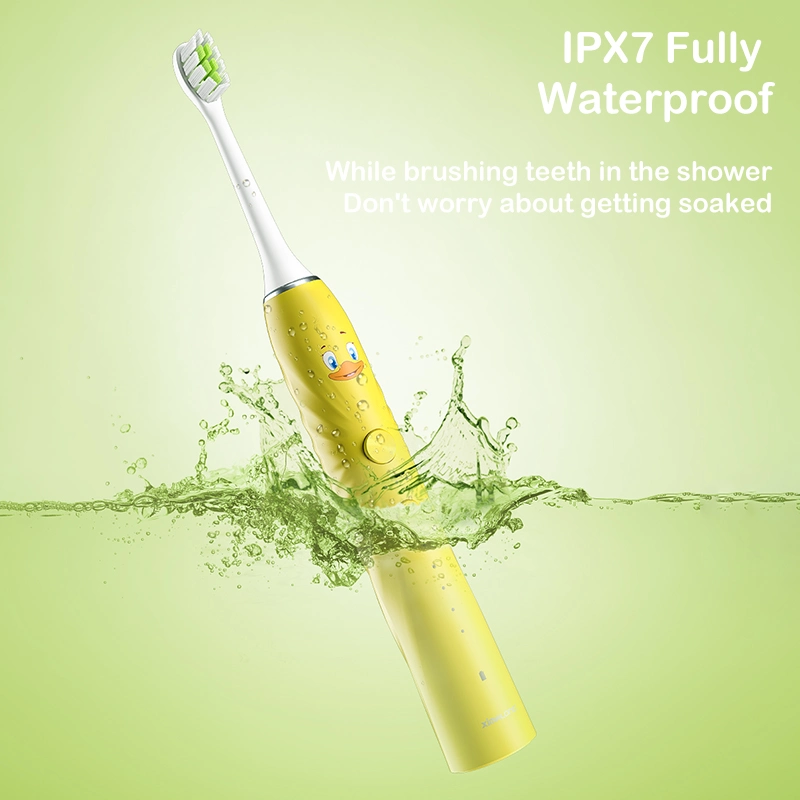 Ipx7 cargador inalámbrico DuPont de la cerda de la infancia Sonic bebé cepillo de dientes eléctrico especial los niños el cepillo de dientes con dos cabezas