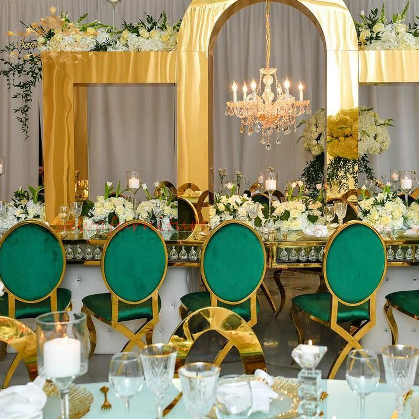 Wholesale/Supplier Popular Used Bride X Legs Gold Stainless Steel Wedding Chairs