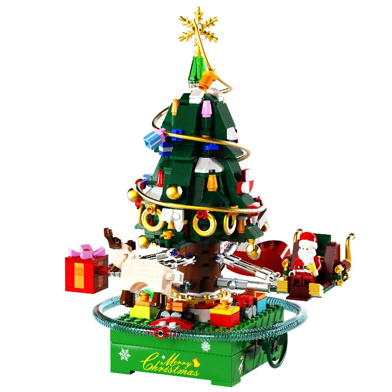 Weihnachtsbaum Musik LED Spin Box Bausteine Spielzeug Kinder Geschenk Weihnachtsdekoration