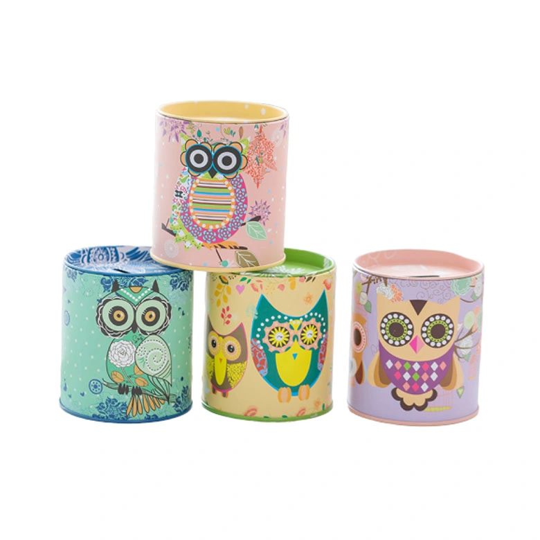 Owl Piggy Bank Tin Pen Pencil Brushes Holder Tinplate Save Spend Share Giving Coin Money Can