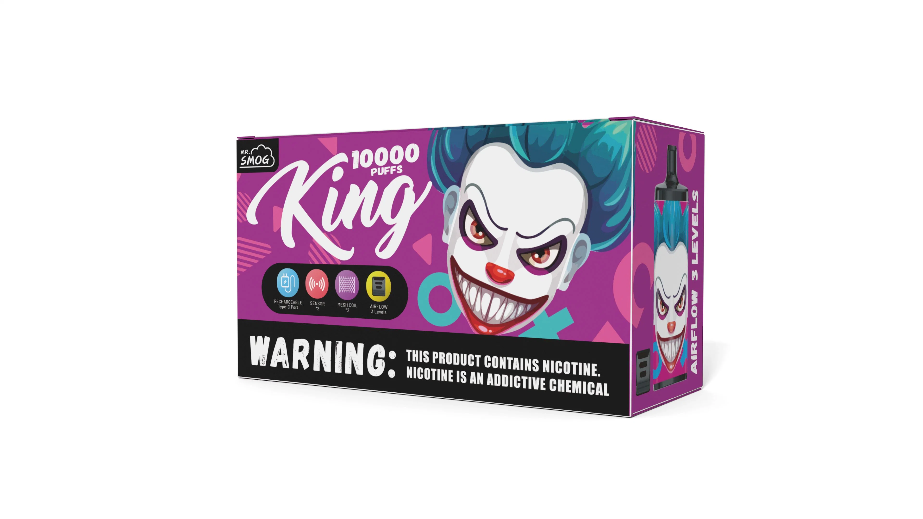 Monsieur le smog King populaire de la vente de 10 saveurs E cigarette Rechargeable 3 Niveau de contrôle de l'air Vape jetables