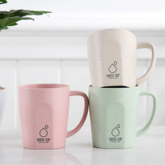 Tazas de paja de trigo coloridas Vasos de plástico biodegradables Taza de bebida de fibra de trigo ecológica con asa